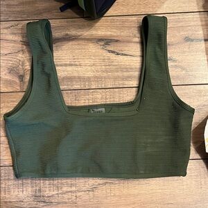 Montce Olive Green Ribbed swim Top size M
